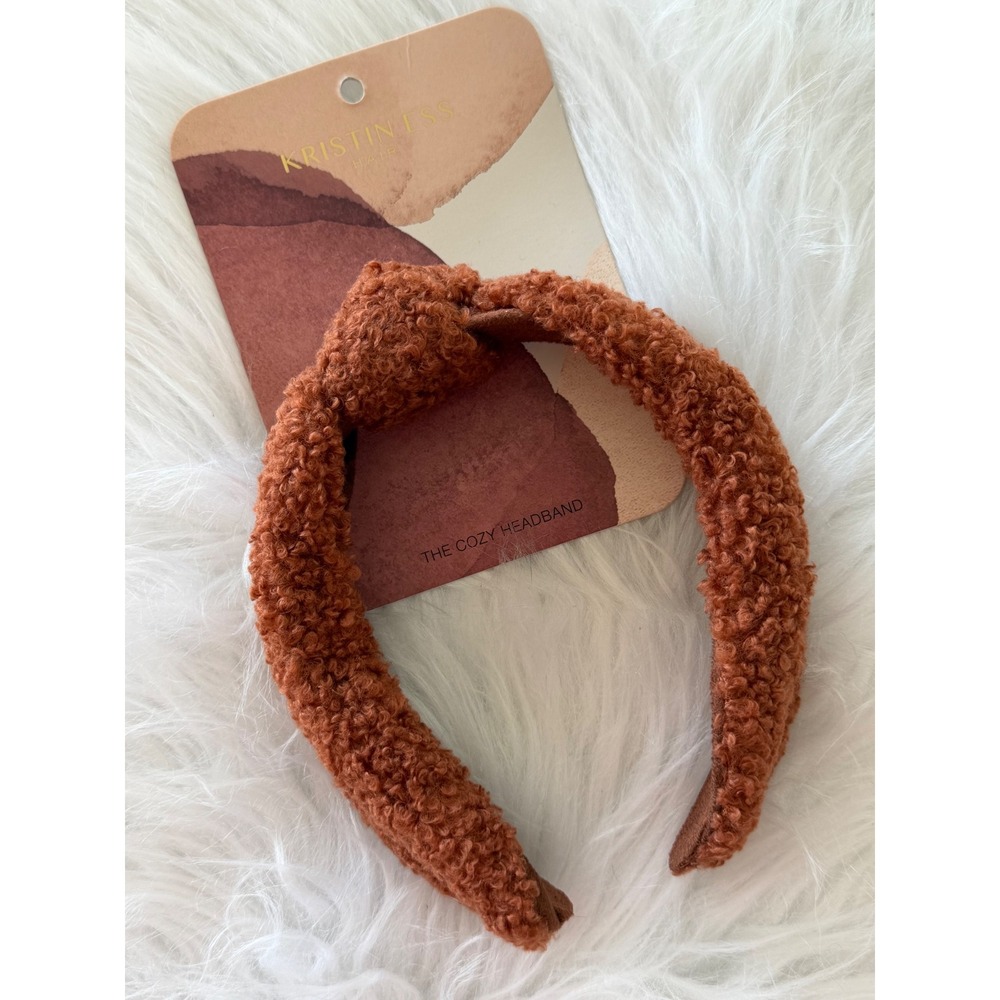 Kristin Ess The Cozy Headband Rust Brown Sherpa Boucle Top Knot Hair Accessory